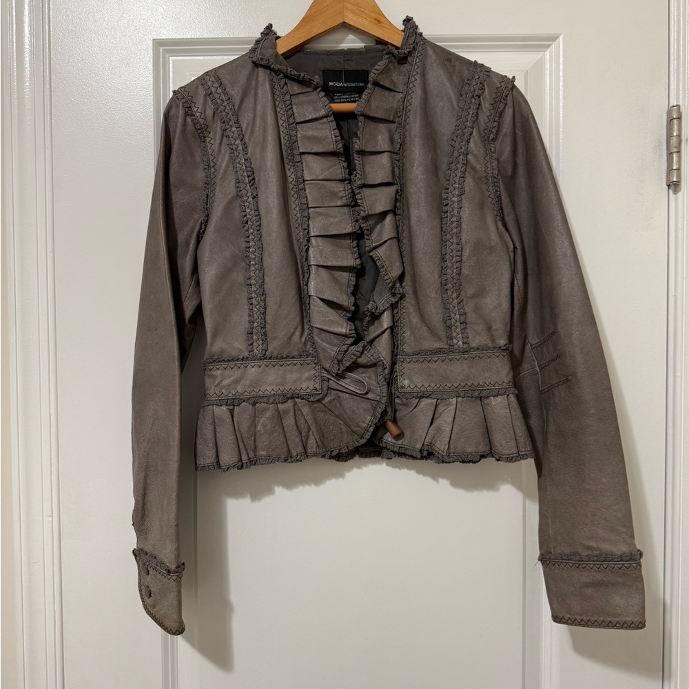 Victoria's Secret Taupe Ruffled Leather Blazer